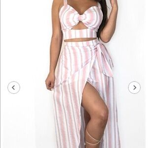 L’atiste Striped Bow Front Crop Top Women M Boho Beach Nautical Preppy Coastal